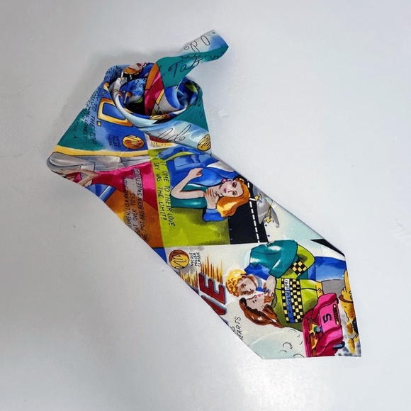 Vintage 1991 Nicole Miller Silk tie, couple theme - Picture 2 of 11